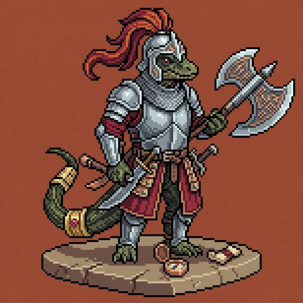 Aethelgard: The Flame-Plumed Komodo Knight