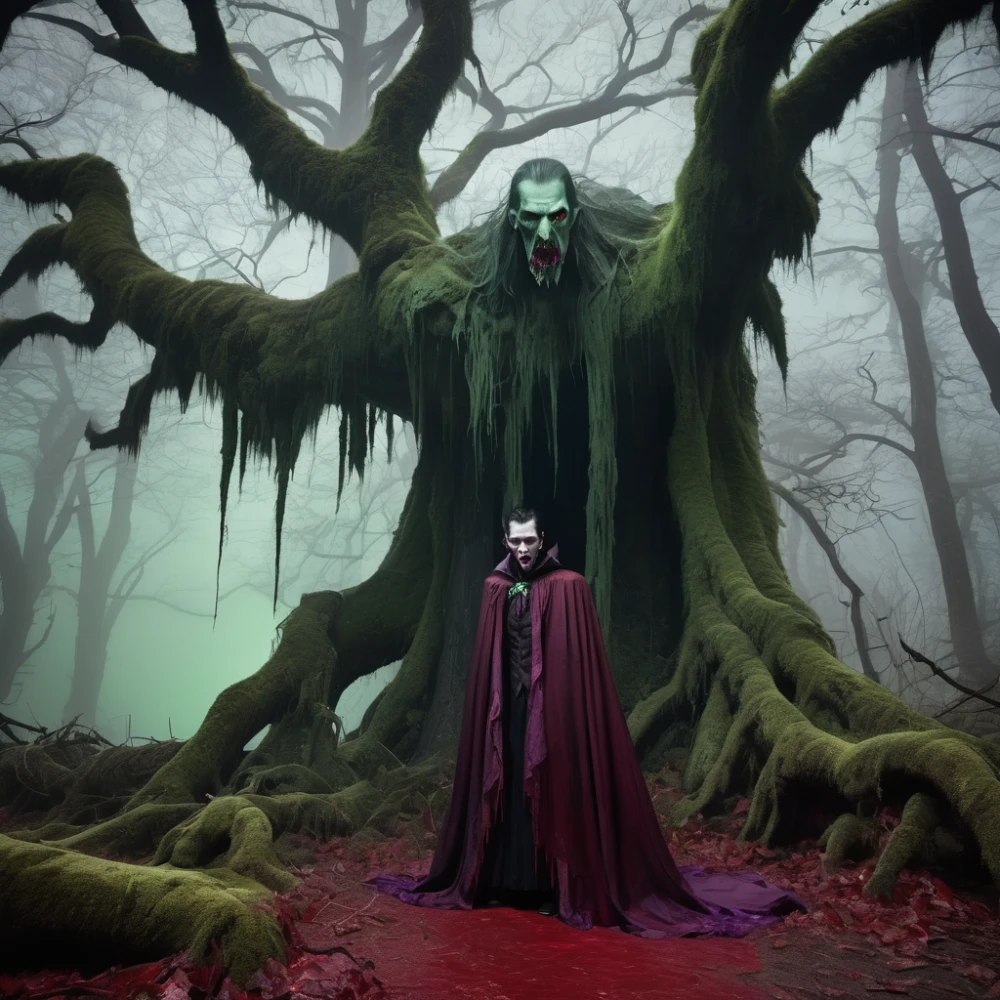 Zombie-Vampire In scary woods