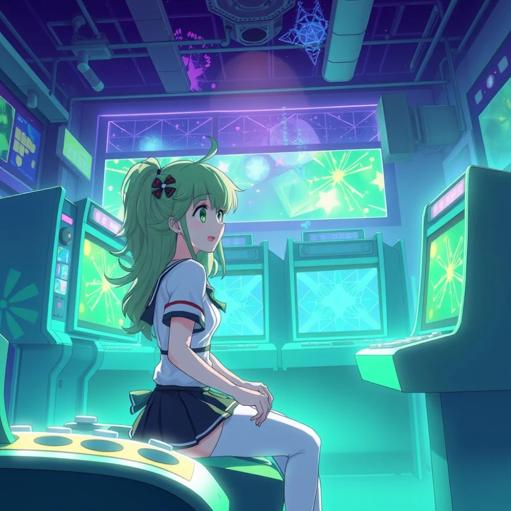 Green hair space girl