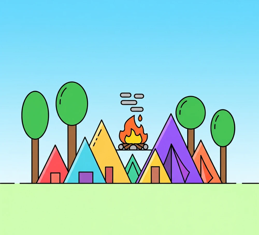 Geometric Camping Scene